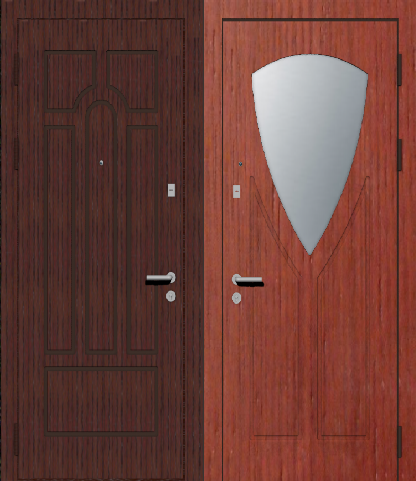 Металлическая дверь с отделкой МДФ Шпон с зеркалом